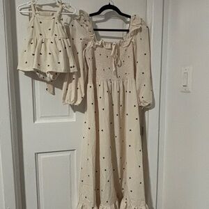 Mommy and baby Cream Dress with Black hearts. Can also be sold separately